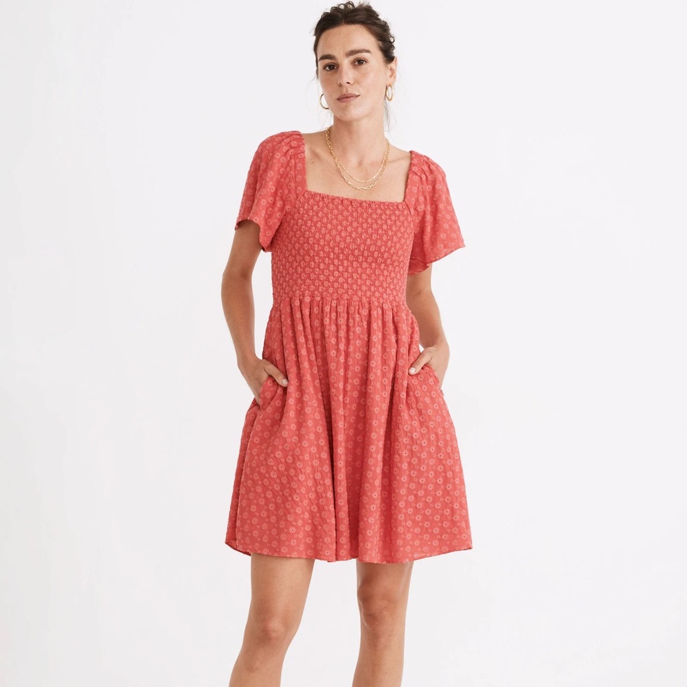 Madewell Eyelet Lucie Smocked Mini Dress - Size Small